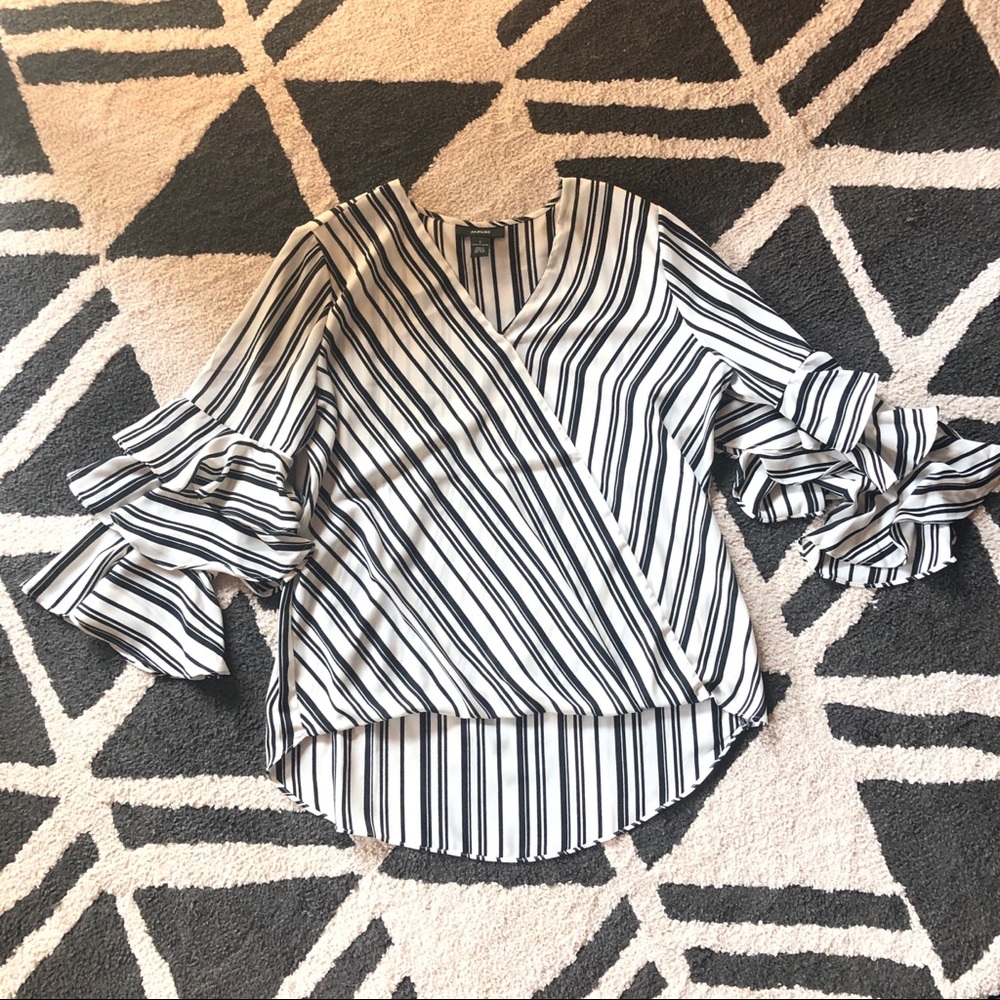 Alfani black & white striped ruffle sleeve blouse
